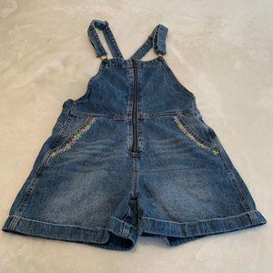 Chip Clip Medium Wash Embroidered Zip Front Short Overalls Size M